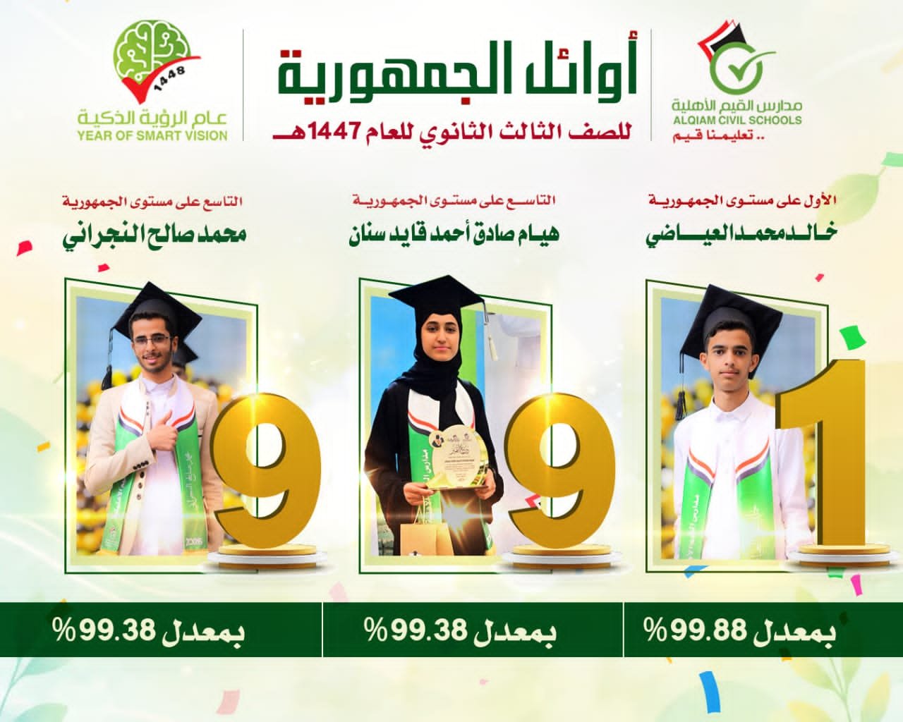القيم تُتوج بأوائل الجمهورية